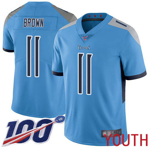 Tennessee Titans Limited Light Blue Youth A.J. Brown Alternate Jersey NFL Football #11 100th Season Vapor Untouchable->youth nfl jersey->Youth Jersey